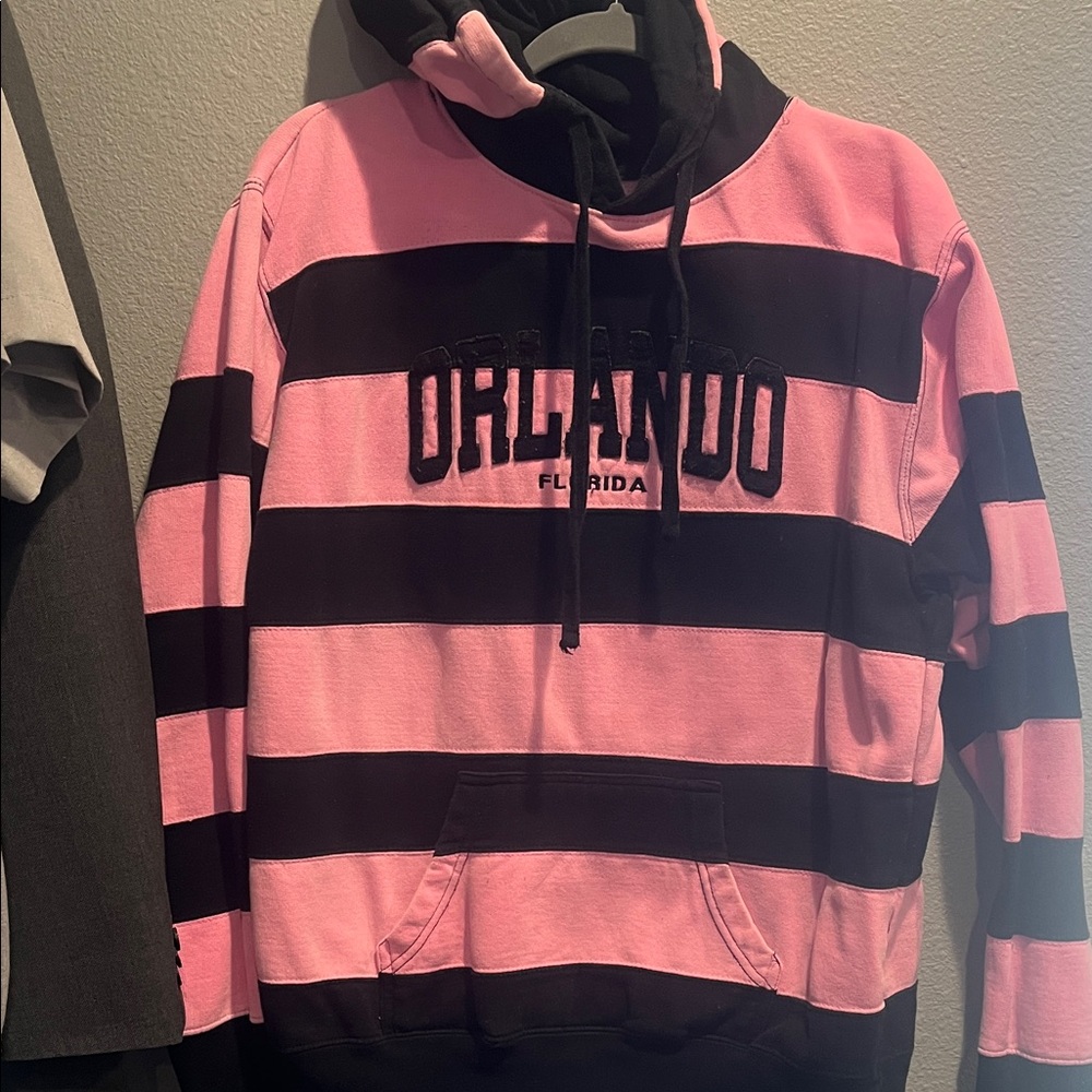 Exist Pink and Black Striped Hoodie